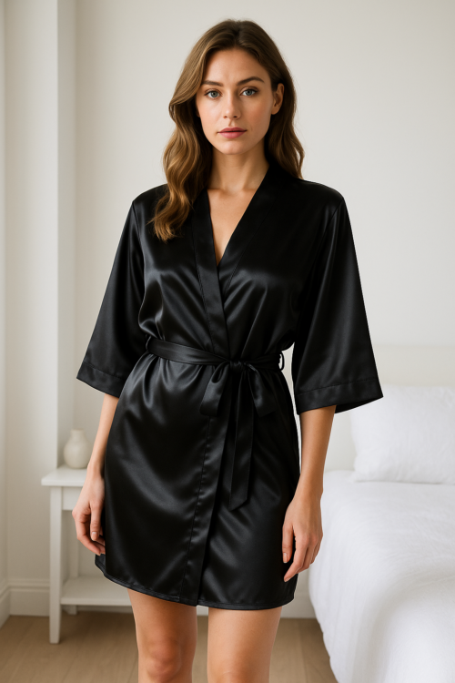 Black Silk Robe For Women - Luxury Nightwear